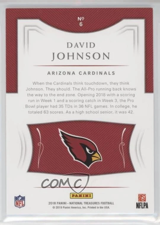 2018 Panini National Treasures /99 David Johnson #6 - Image 2 of 2