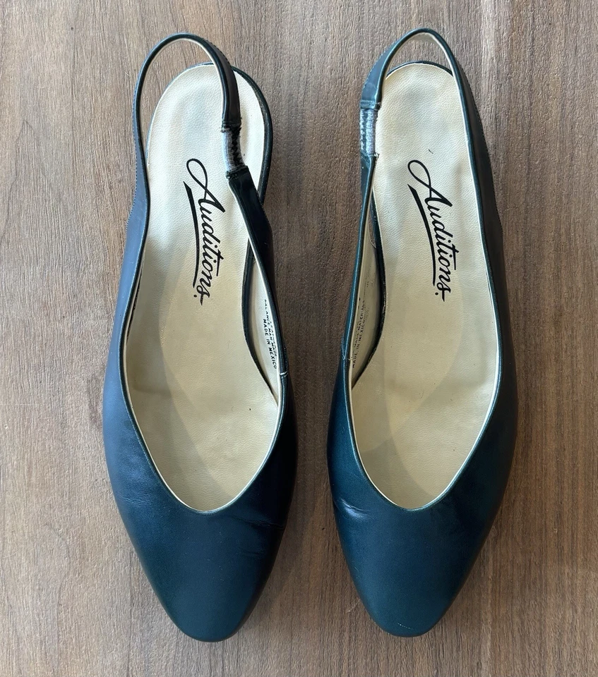 Zapatos de mujer con honda trasera talla 8,5 W, verdes, elegantes, ropa de carrera, dinero antiguo Foto 2 de 4