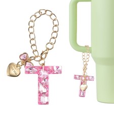 Letter Charm for Stanley Tumbler Cup, Bow Heart Initial t Letter Charm, Pink