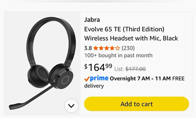 Jabra Evolve 65 TE (Third Edition) Wireless Boom Mic Headband Headset Black