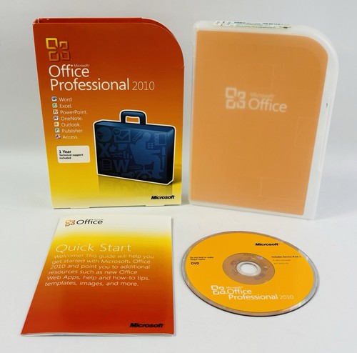 Microsoft Office Professional 2010 Full Retail Box w/ Key & DVD Service ...
