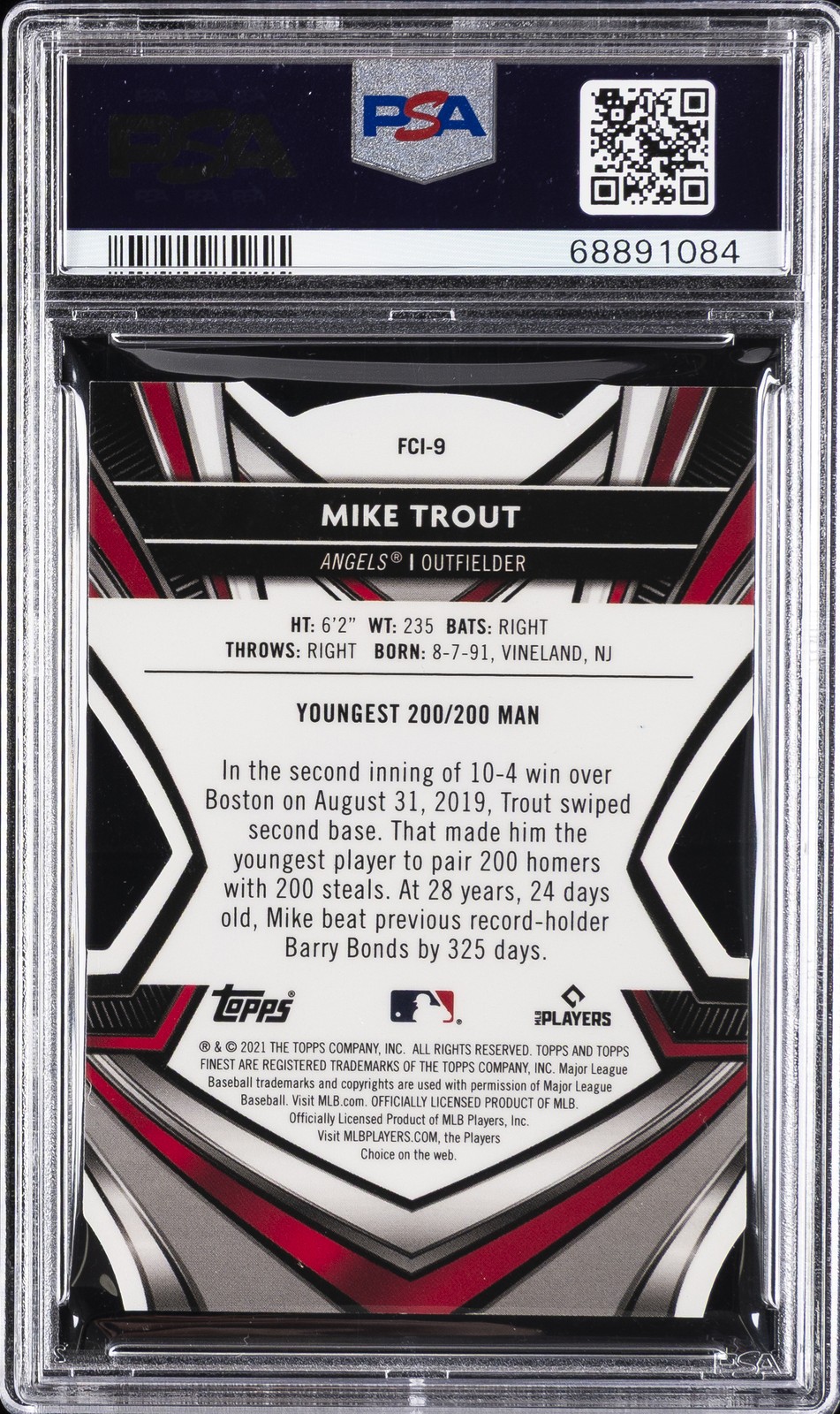2021 TOPPS FINEST FINEST CAREER DIE-CUT RED REFRACTOR #FCI9 MIKE TROUT 2/5 PSA 9 view 2