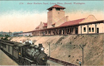 Old Postcard - Great Northern Depot Lower View - Everett WA