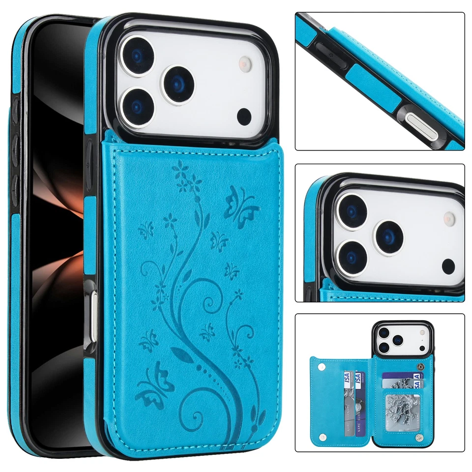 For iPhone 17 Air 16 15 14 13 Pro WOMEN Leather Wallet Flip Case Cover Flower - Image 2 of 4