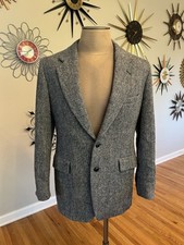 VTG Harris Tweed 44 Sleeves 24.25" Tweed Blue Wool Blazer w/ Flaws READ