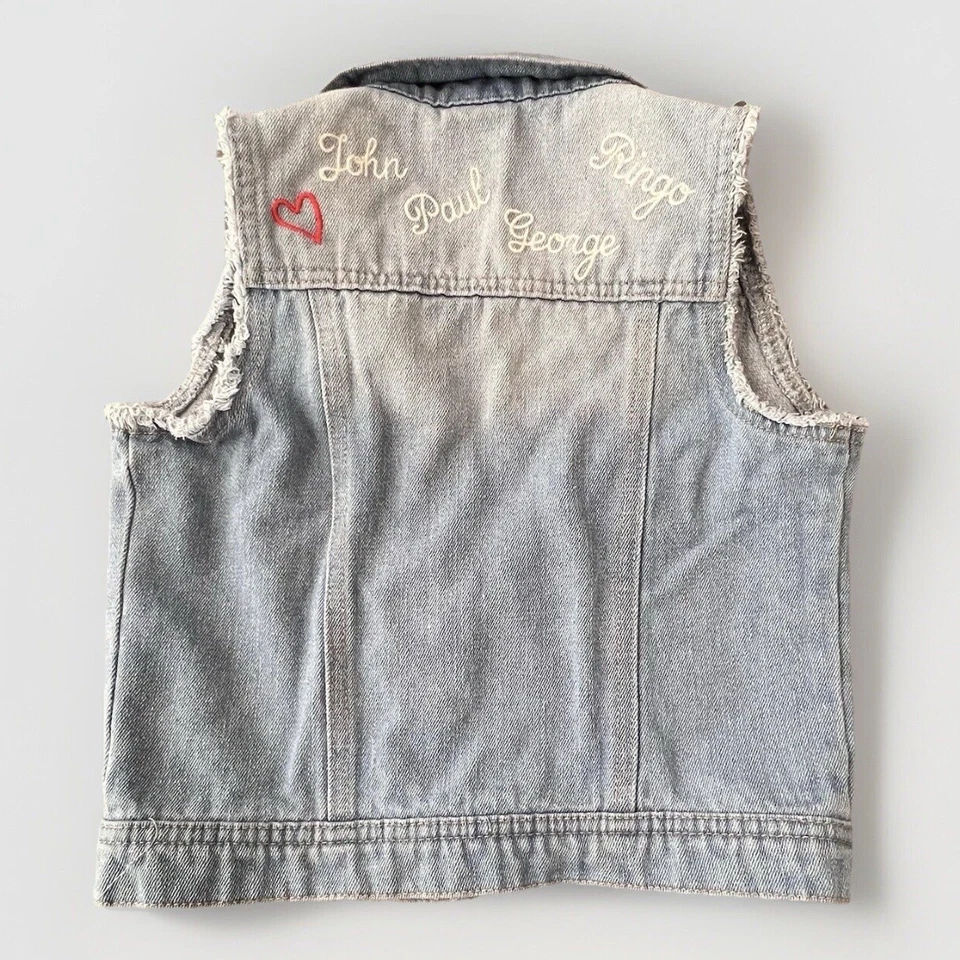 Chaleco Jean Vaquero Beatles Niña Mediano Sin Mangas Bordado Comida Chatarra Fab Four Foto 4 de 4