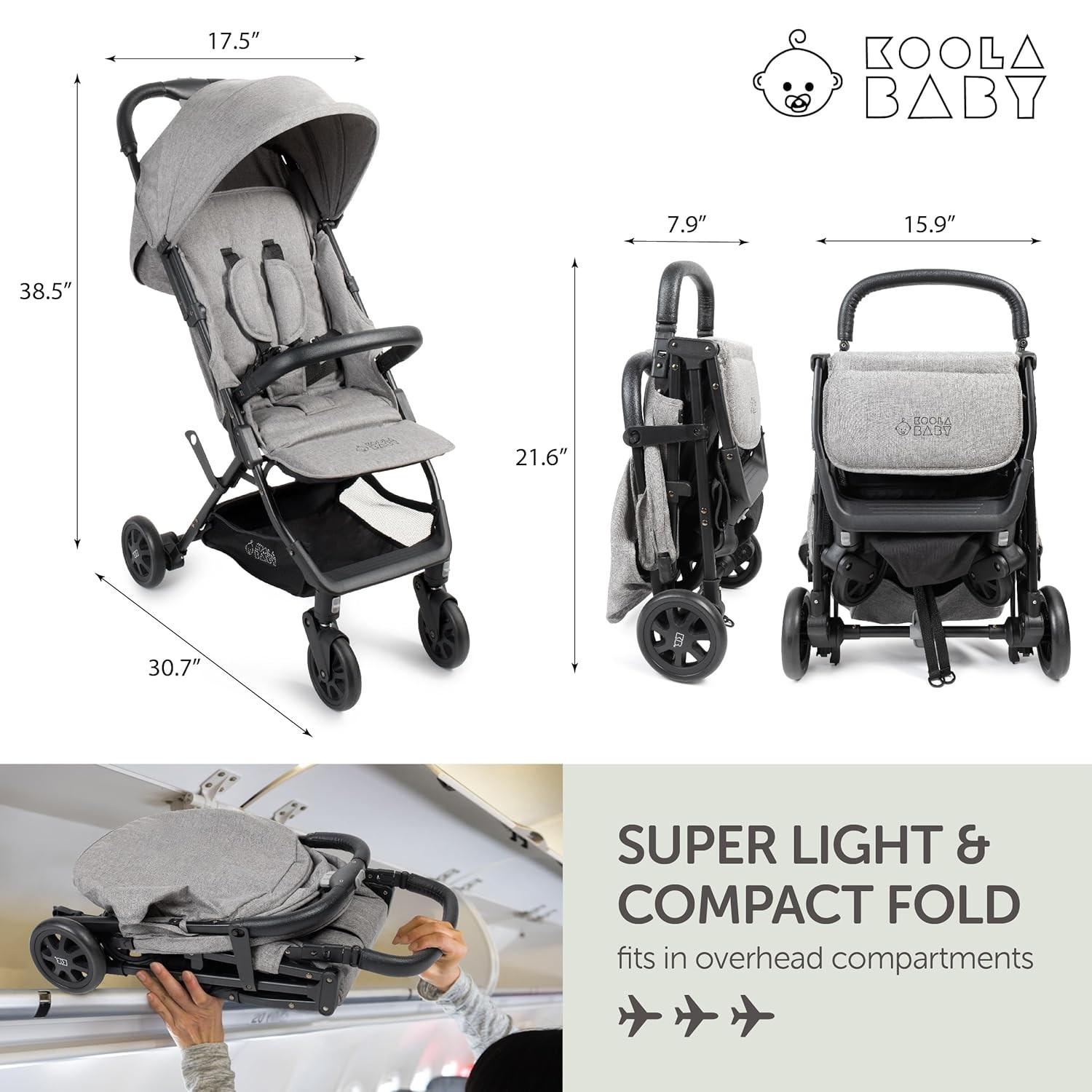 Lightweight travel stroller,suitable for infants and toddlers-easy to fold ，grey