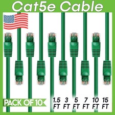 10 PACK Cat5e Cable Green Cat 5 Patch Cord Ethernet RJ45 Connectors LAN Wire