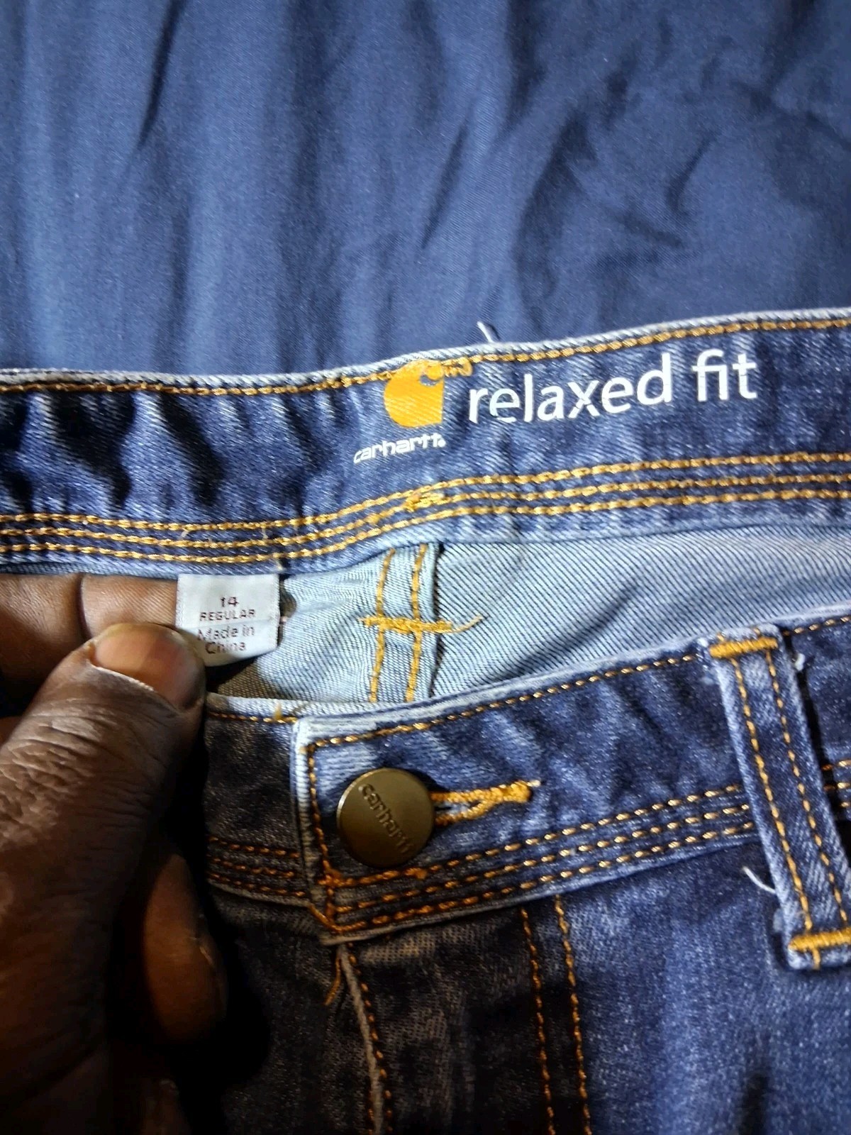 Carhartt Jeans Women 14 Blue Dark Wash Low Rise Flare Relaxed Fit thumbnail 4