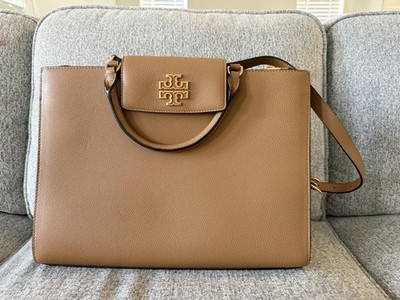 Tory Burch McGraw Large Satchel Tote Leather Crossbody Bag Luggage Tan Brown NIB