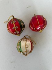 Mid Century Embellished Textured Braided Cords Christmas Tree Ornaments Set Of 3