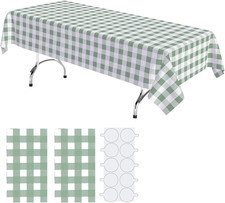 Gingham Tablecloth 2 Pack Rectangular 108x54 Checkered Green White Linen