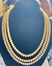 Vintage 5mm Triple Strand AKOYA WHITE PEARL NECKLACE 14K GOLD CLASP 17” Jewelry