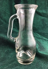 GLASS PITCHER VASE WITH HANDLE 6 1/2" TALL #6 ON BOTTOM VINTAGE COUNTRY THEME