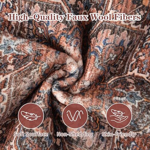  Indoor Entryway 2x3 Vintage Rug - Small Machine Washable 2ft x 3ft Brick Red