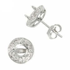 Hearts Studs Earrings Settings with CZ's and Round Prongs Mounting in Sterling