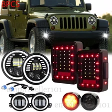 Combo 8pc for Jeep JK JKU 07-18 7" Halo Led Headlight Tail Fog Turn Signal Light