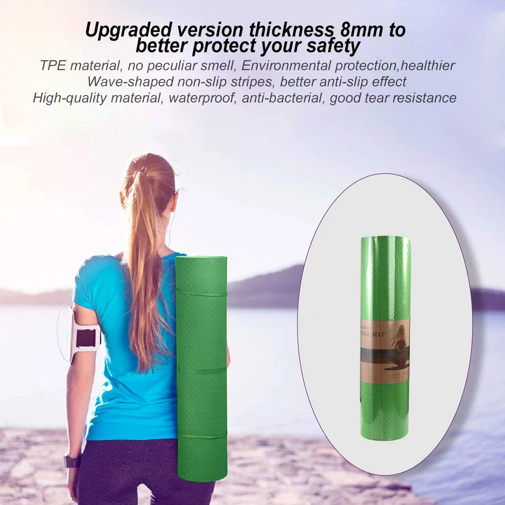 8mm Extra Thick Non-Slip TPE Yoga Mat Eco-Friendly High-Density