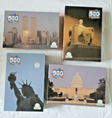 Vtg NEW Puzzles 500 pc U.S. Landmark Statue Liberty Lincoln Memorial Capitol Blg
