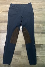 Polo Equestrian Women s Sz 4 Knee Patch Pull-On Pants Navy Brown Button Ankle