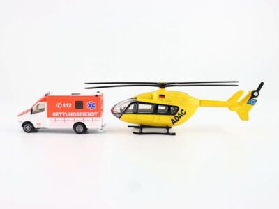 Siku 1850 Rescue Vehicle Set – 1:87 Scale Ambulance & Helicopter Toy, Metal/Plastic, Rotating Rotors, Rubber Tyres