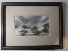 Paul Scarborough Original Watercolor Painting "Sand Dunes and Seagulls" Framed