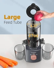 Juicer Machines, TUUMIIST Cold Press with 4.25'' Large Feed Chute Black TM-180SJ