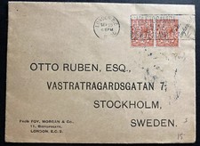 1921 London England Perfin Stamp Commercial Cover to Stockholm Sweden