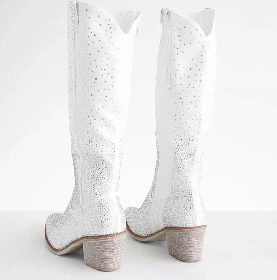 Botas vaqueras occidentales Pierre Dumas blancas con estrás para mujer Foto 2 de 4