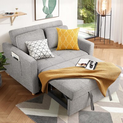 3-in-1 Convertible Pull Out Sleeper Sofa Bed with Storage Pockets & 2 Pillows US
