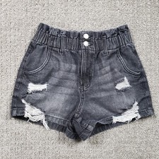 SO High Rise Mom Shorts size 3/26 Black Faded Denim Distressed Stretch Jean 3"