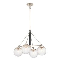HäNgelampe Pendelleuchte 4-Flammig Esszimmerleuchte Nickel Glas Klar H 57,1Cm