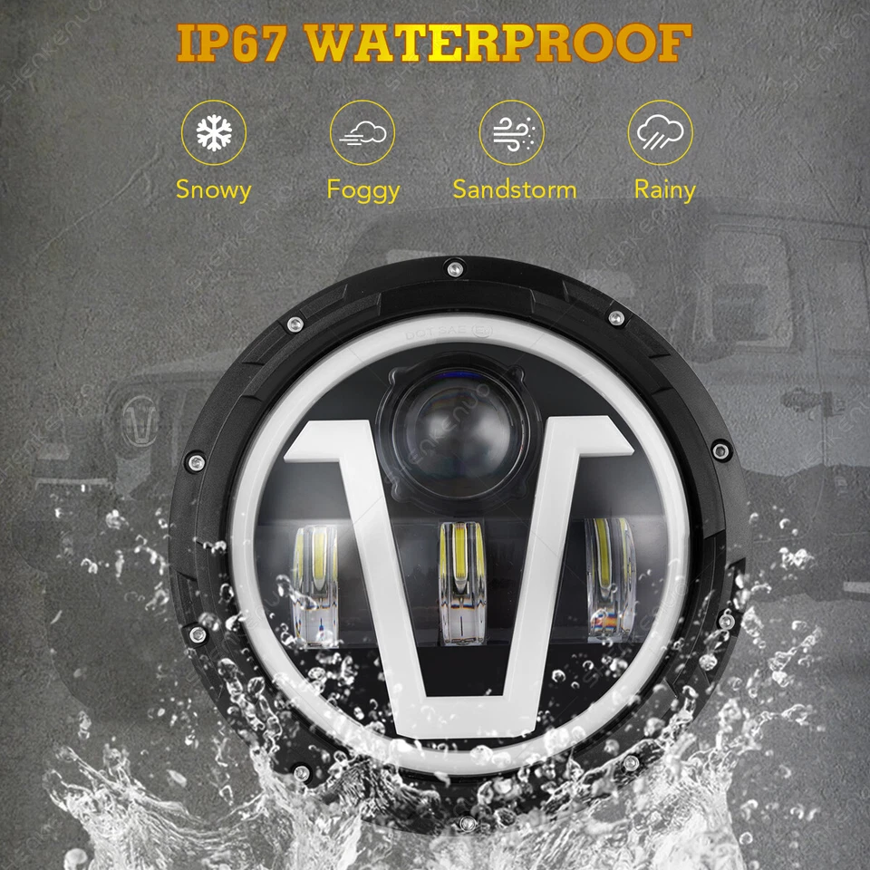 Par de faros LED redondos de 7 pulgadas ojos de ángulo halo para Jeep CJ5A 1966 1967 1968 Foto 4 de 4