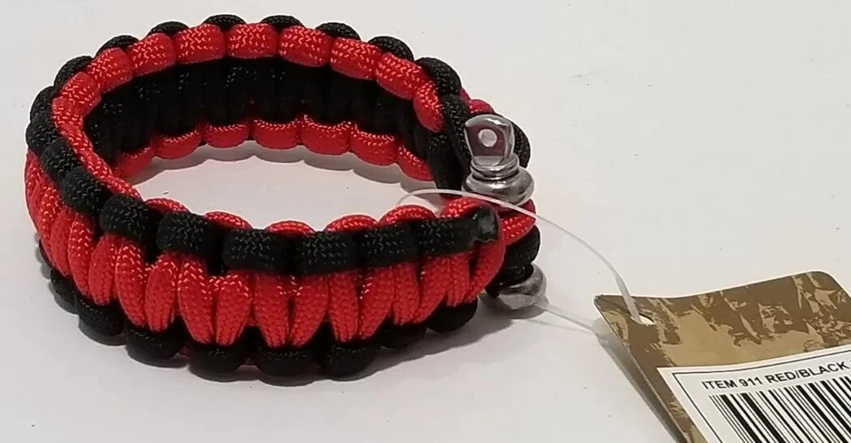 Black & Red Survival Paracord Cobra Bracelet w/D-Shackle 9" Rothco #911 Redline - Imagem 2 de 2