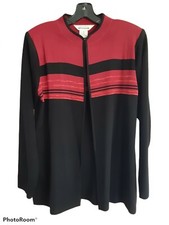 Exclusively Misook Sz S Knit Open Front Cardigan Blazer Career Office Black Red