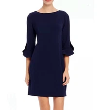 Karl Lagerfeld Paris Navy Tulip Bell Sleeve CrepeDress size 16