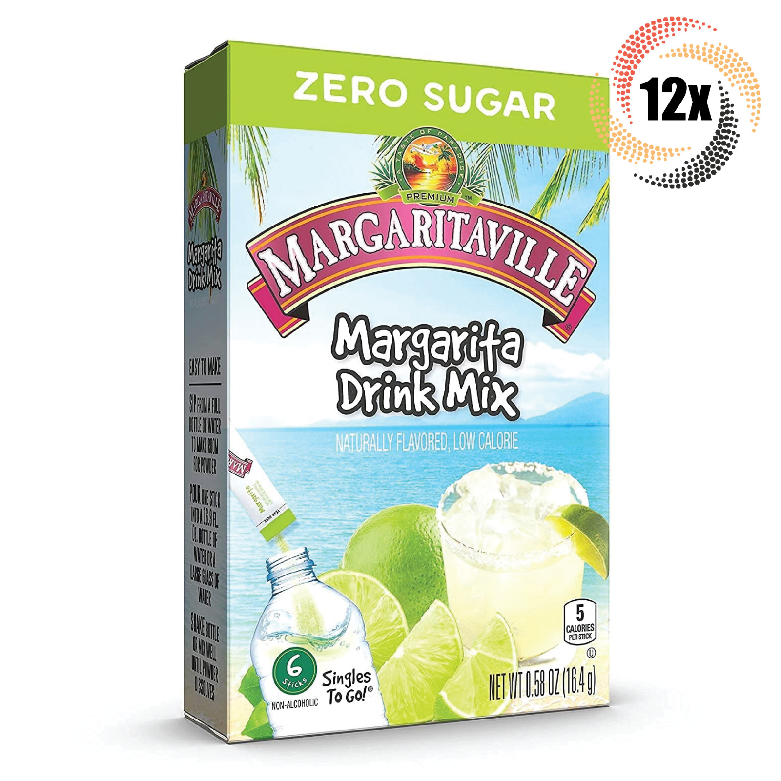 12 упаковок Margaritaville Singles To Go Со вкусом Маргариты | по 6 упаковок в каждой |по 58 унций