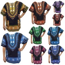 African Dashiki Traditional Boohoo Dressy Shirt Party Top Black Multicolor Shirt