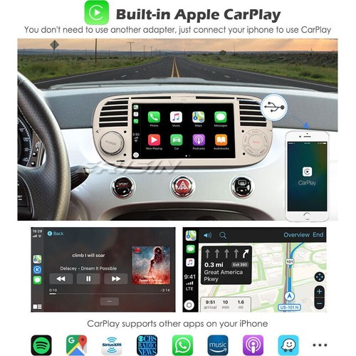 CarPlay Android 11.0 Autoradio Sat Navi Fiat 500 4G WiFi DAB+ DVD DSP Bluetooth - Bild 3 von 13