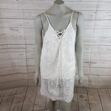  ASTR the Label Size Medium Lace-Up Shift Dress White Hidden Back Zipper NWT 