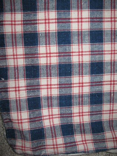 Antique European Hand Woven Homespun Plaid Linen Bolster Cover Red Blue White - Picture 6 of 10
