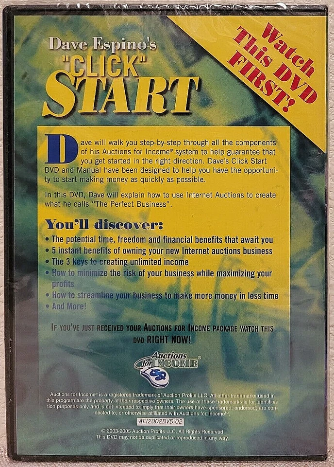 Click Start: Starting Your New Internet Auctions Business Dave Espino DVD - New! - image 2 of 2