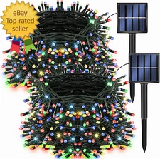 2 Pack Total 400LED 132FT Multi-Colored Christmas Solar String Outdoor Lights