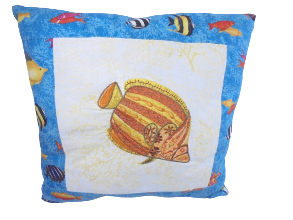 Throw Pillow Sofa Couch Fish Embroidery Aquarium Ocean Beach Home Decor Small-image