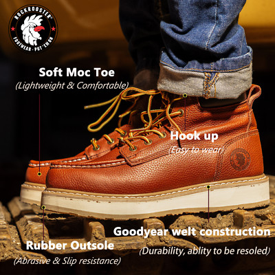 Work Boots for Men, 6'' Soft Toe Comfortable Boots, Wedge Sole Medium EH Shoes