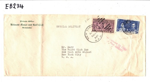 BERMUDA Golf Club USA MIXED FRANKING Special Delivery 1937 KGVI Coronation EB234 - Picture 2 of 6