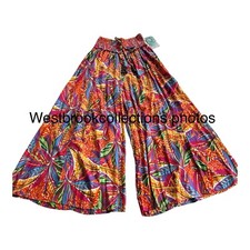 True Destinations Women's Wide Leg Flowy Palazzo Pants Tropical Beach Wear LARGE