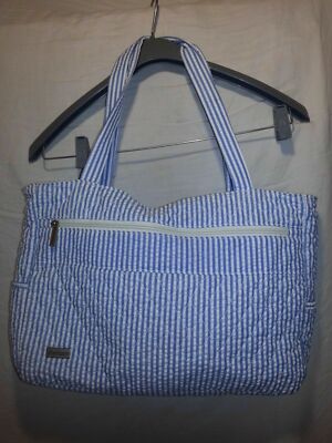 Alfred Dunner Cloth Tote Shoulder Bag Purse Handbag Blue Stripe Quilted 