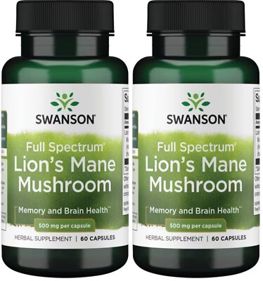 Lion's Mane Mushroom 500mg 2X 60 Caps Hericium Erinaceus Brain Memory + Bonus
