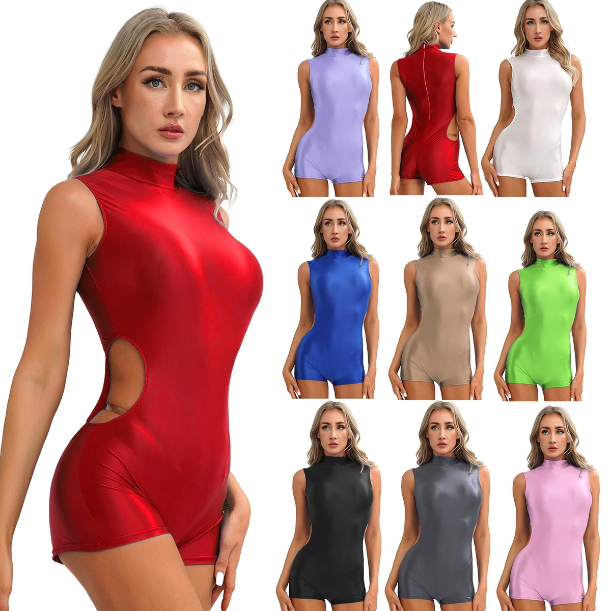 Women Bodysuit One-piece Short Romper Jumpsuit Cutout Yoga Dance Workout  Unitard